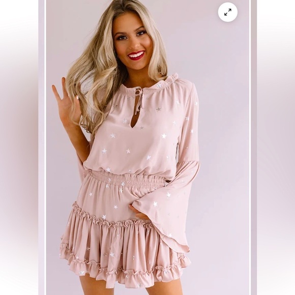 BUDDY LOVE 
STAR OF THE SHOW RUFFLE DRESS IN ROSE QUARTZ - Picture 2 of 12